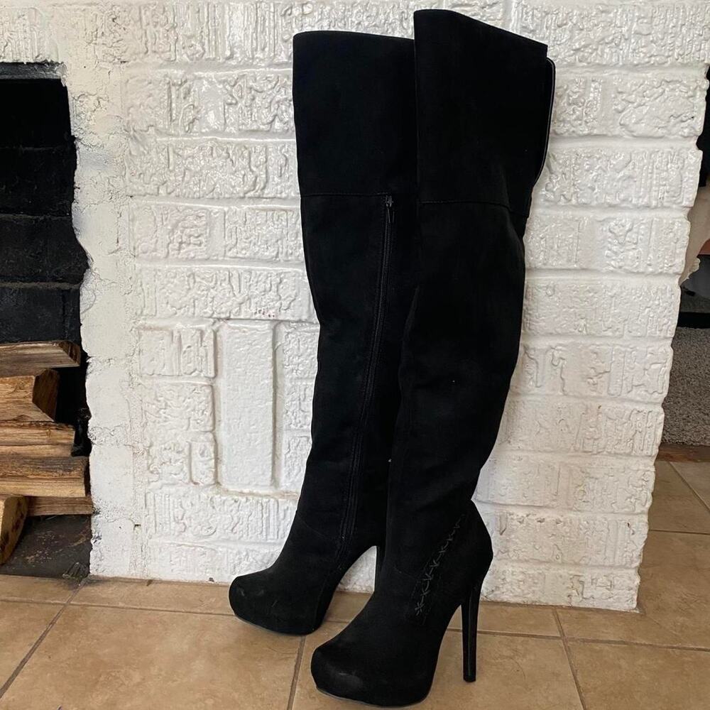 Y2k black thigh high heels